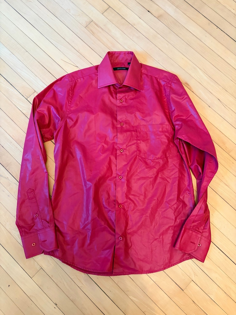 Men's Dress Shirt - Shiny Magenta Long Sleeve Button-Up ZenForMen